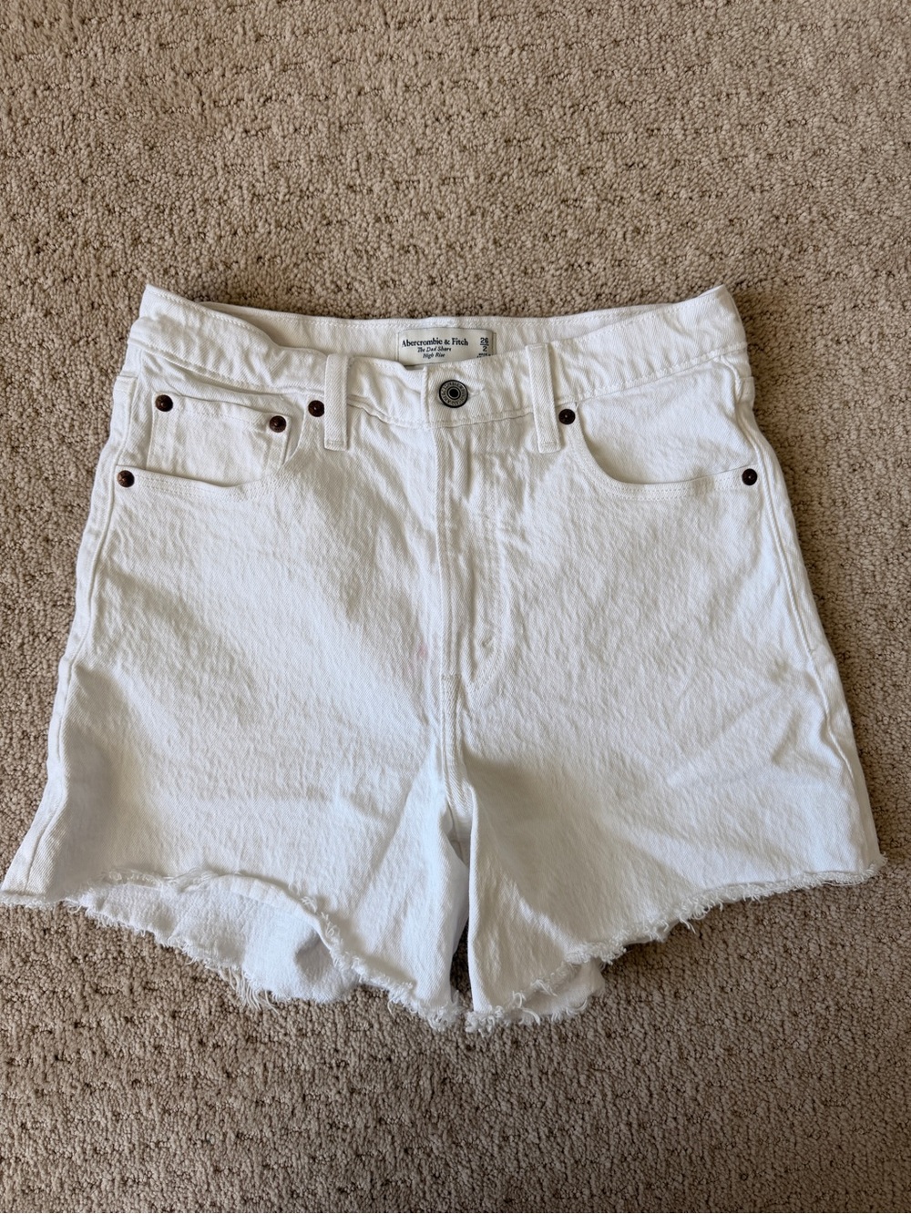 Abercrombie & Fitch White Frayed Hem Denim Shorts